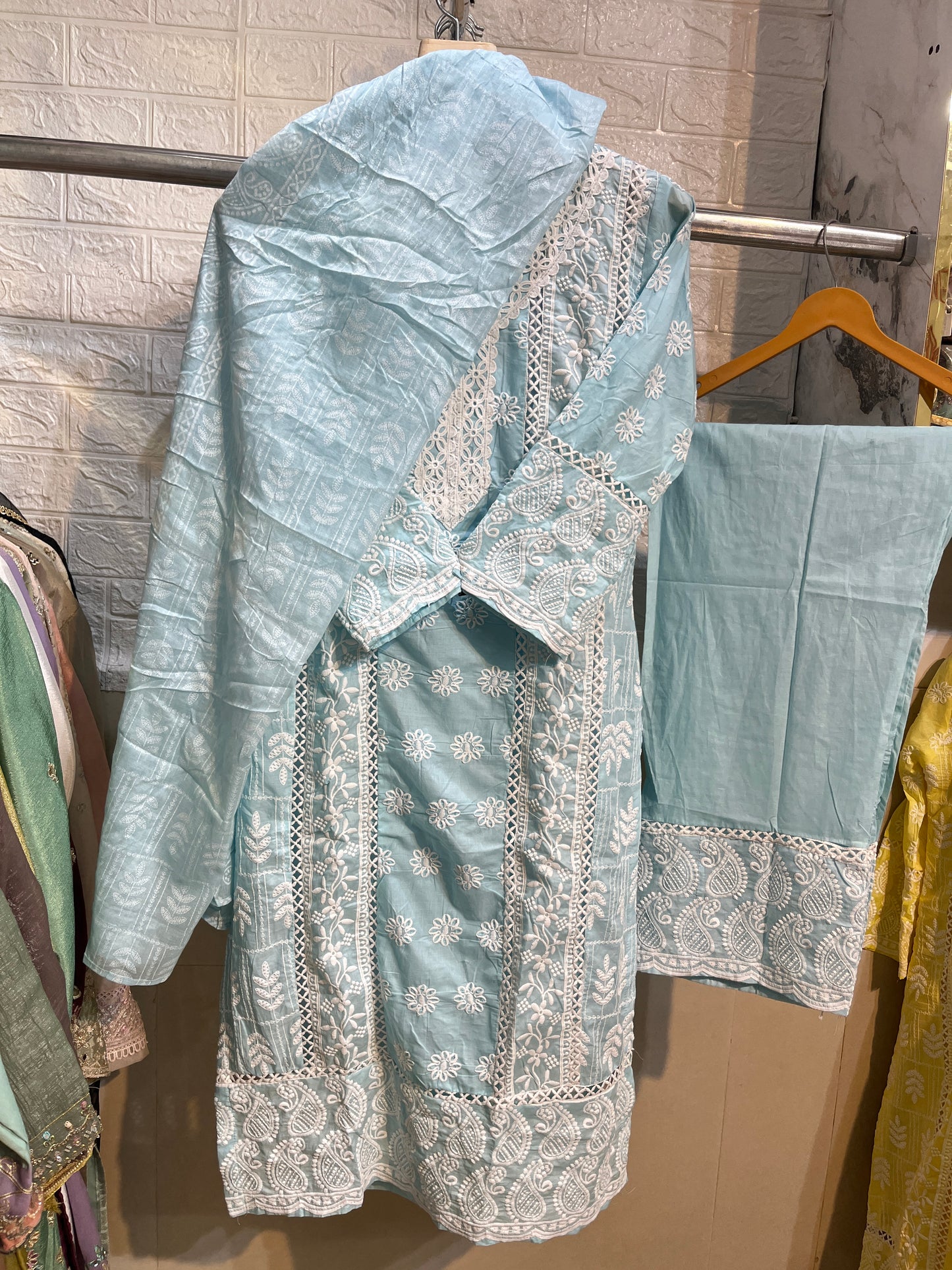Code - 1168 White embroidery cotton suits