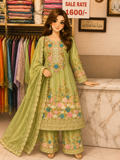 Code-1132 Pakistani long embroidered suit
