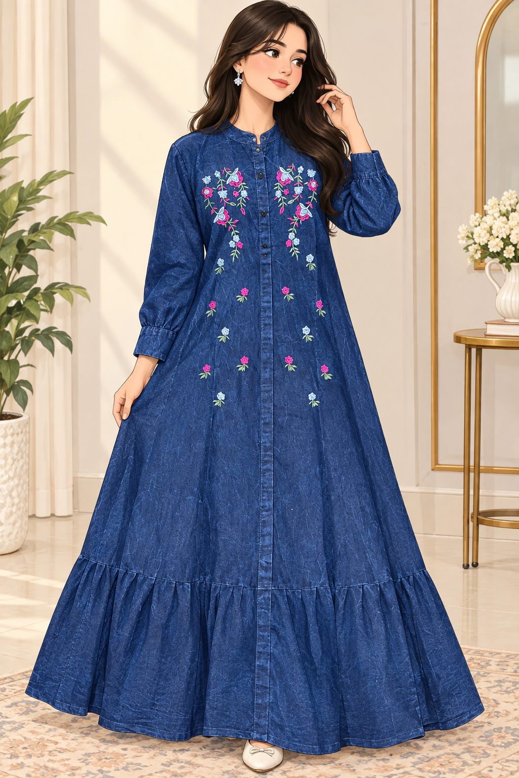 Code 1187 IMPORTED korean denim embroidered gowns