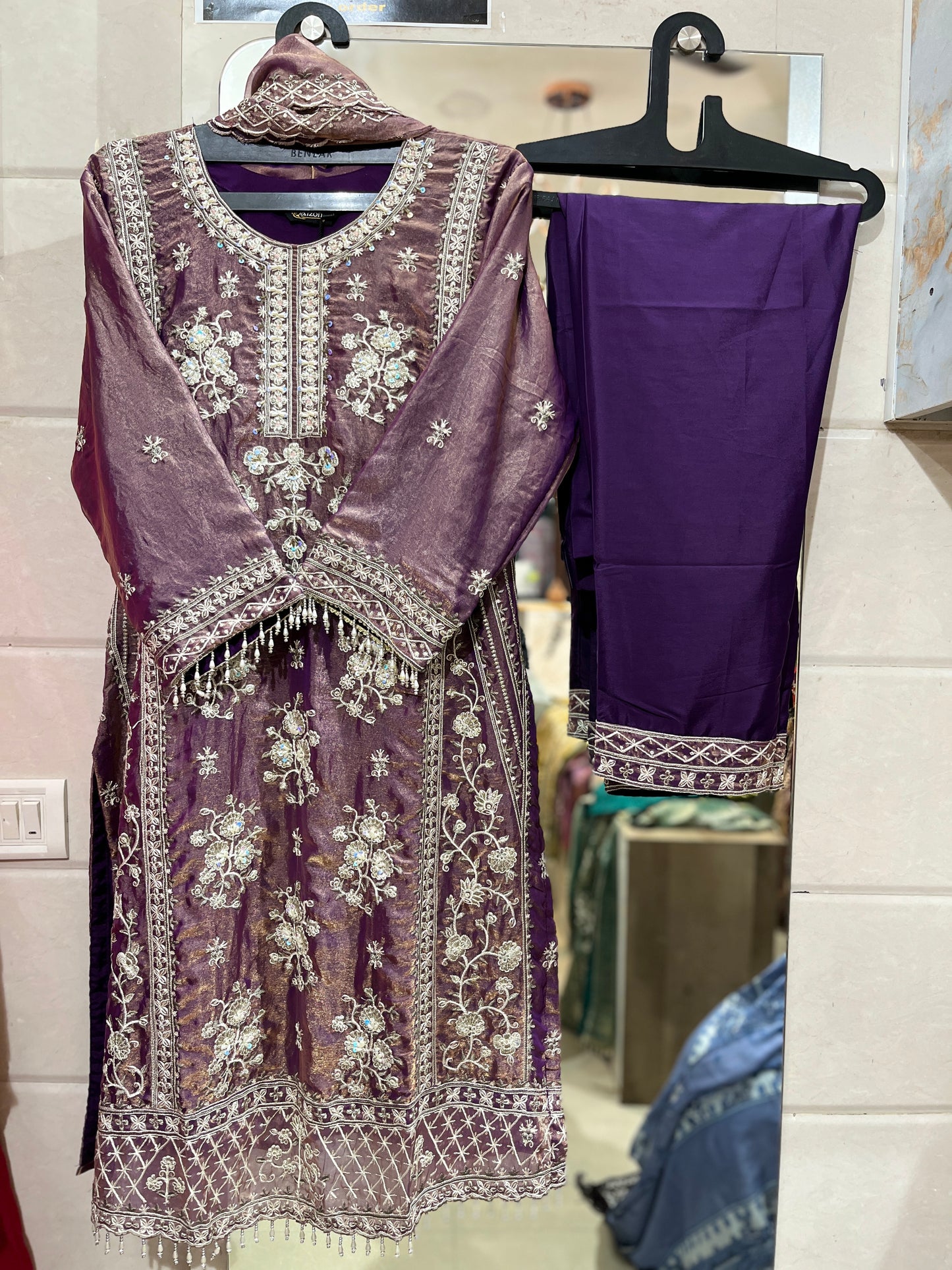 Code - 1146 Pakistani dual shimmer embroidered long suit