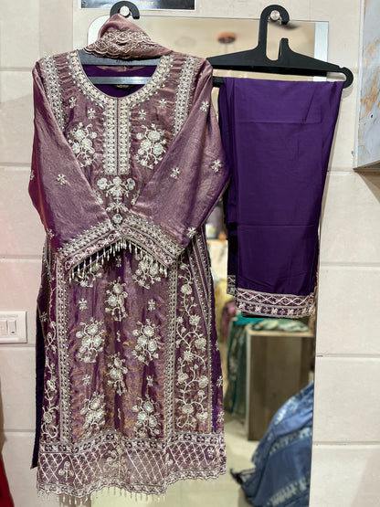 Code - 1146 Pakistani dual shimmer embroidered long suit