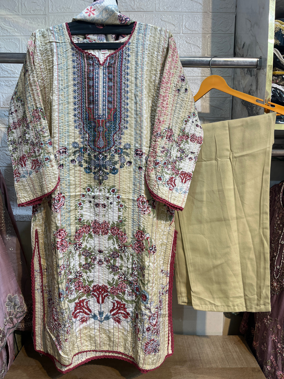 Code - 1195 Pure cotton threadwork stitched Pakistani suits