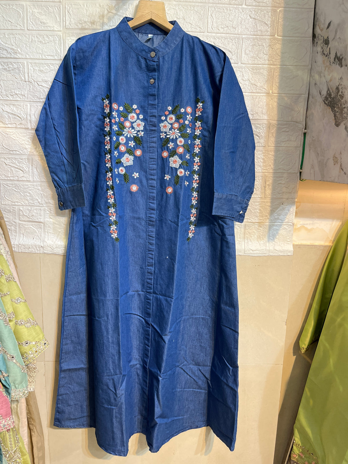 Code - 1181 Imported denim embroidered gowns