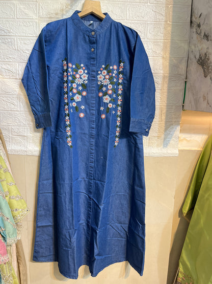 Code - 1181 Imported denim embroidered gowns