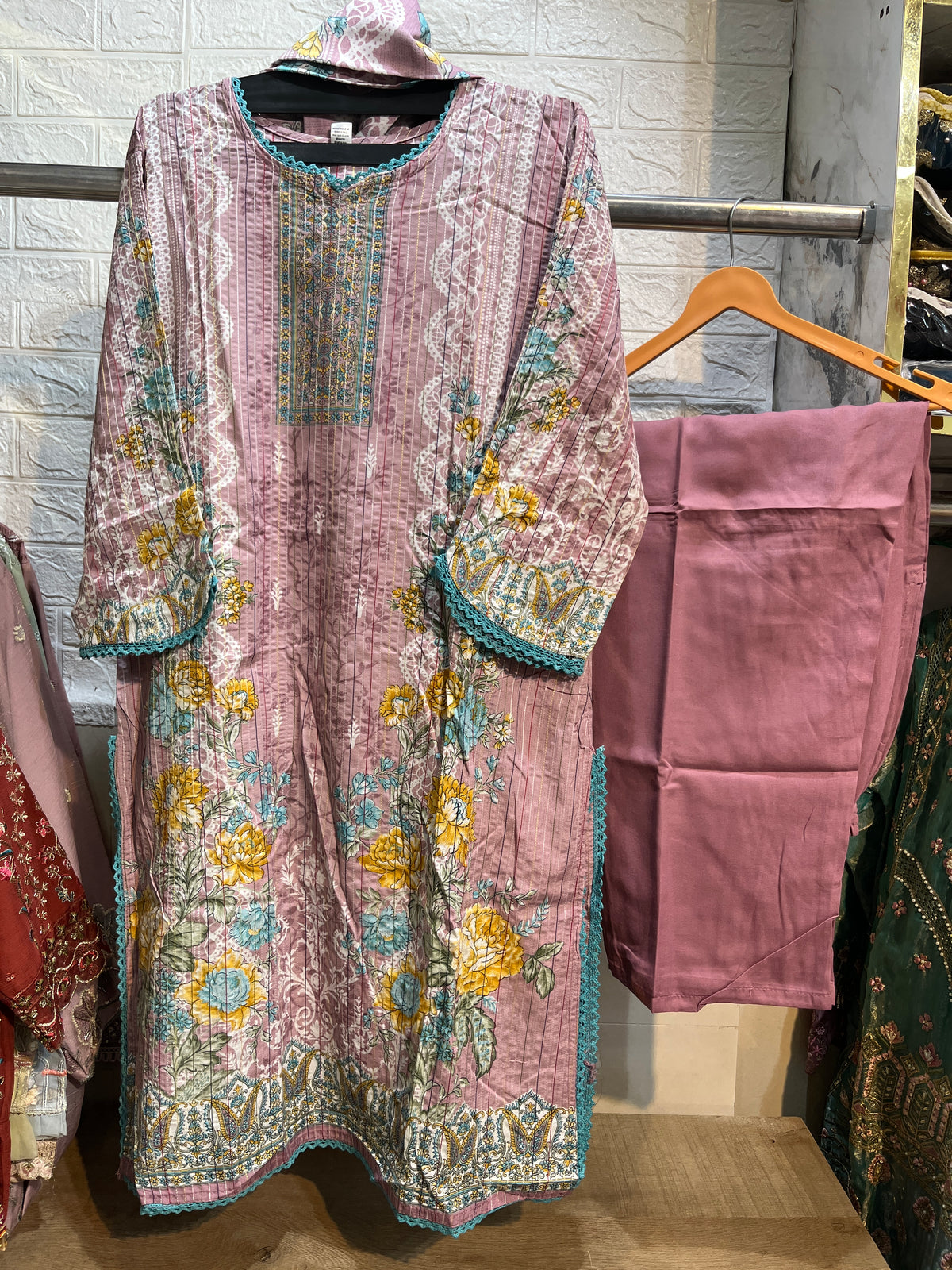 Code - 1195 Pure cotton threadwork stitched Pakistani suits