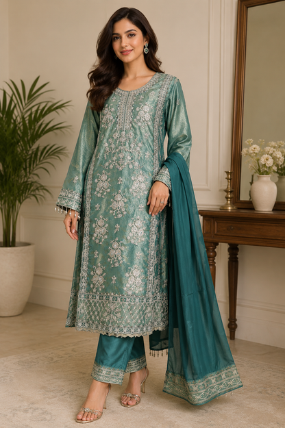 Code - 1146 Pakistani dual shimmer embroidered long suit
