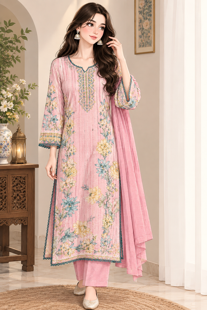 Code - 1195 Pure cotton threadwork stitched Pakistani suits