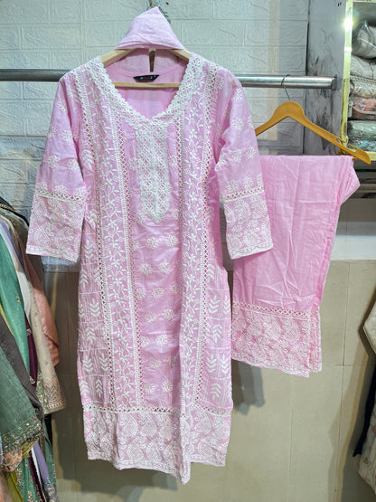 Code - 1168 White embroidery cotton suits