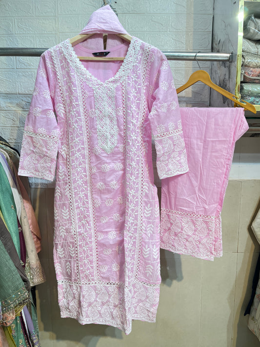 Code - 1168 White embroidery cotton suits
