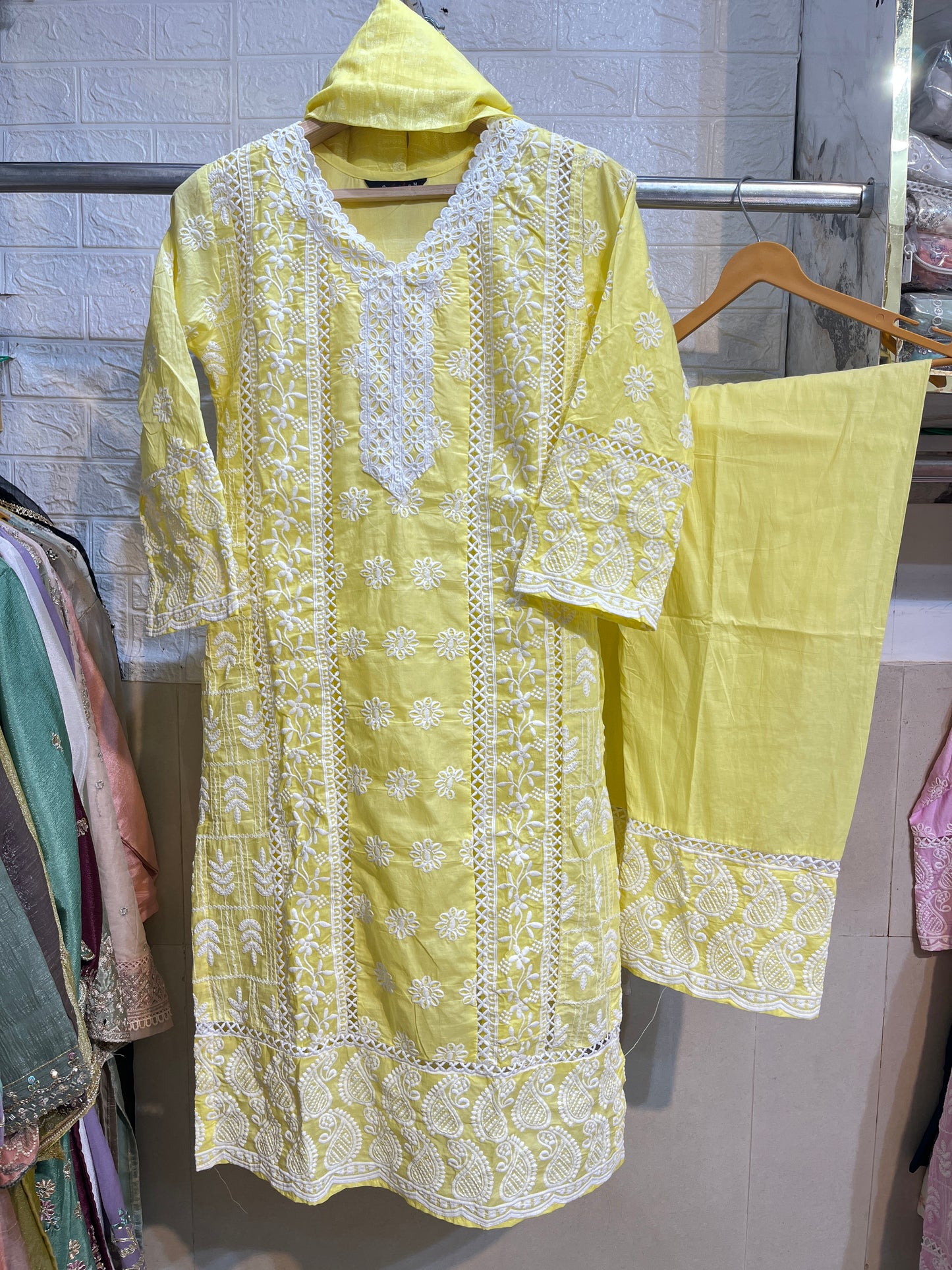 Code - 1168 White embroidery cotton suits