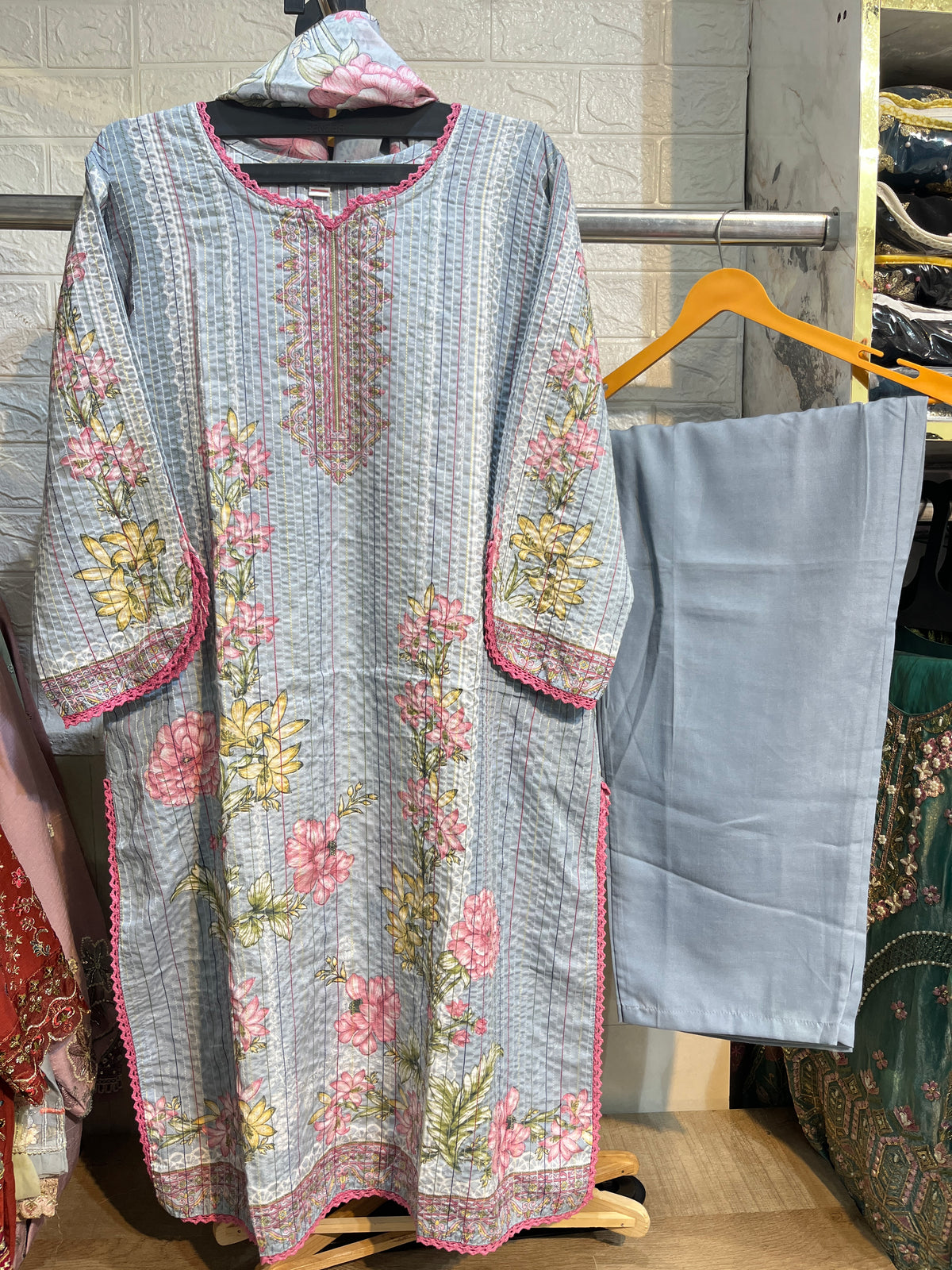 Code - 1195 Pure cotton threadwork stitched Pakistani suits