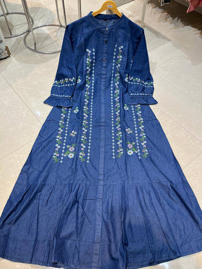 Code 1187 IMPORTED korean denim embroidered gowns