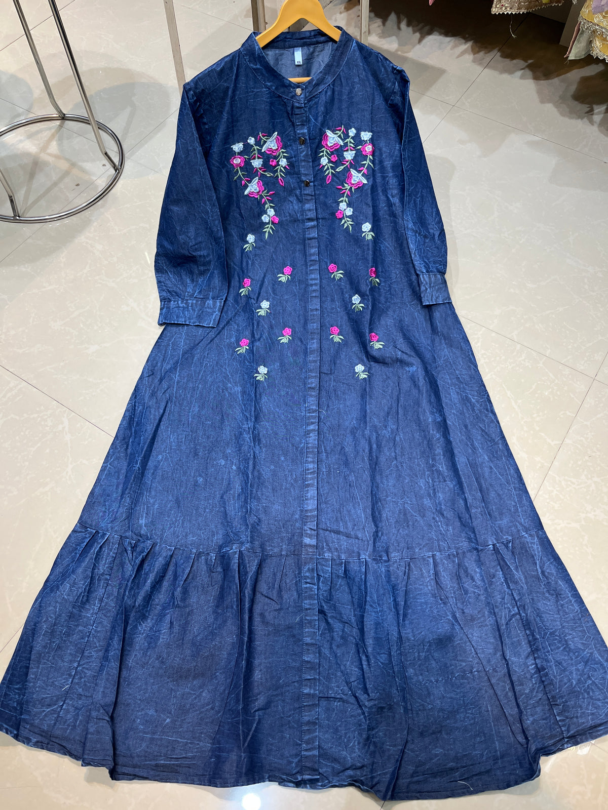 Code 1187 IMPORTED korean denim embroidered gowns