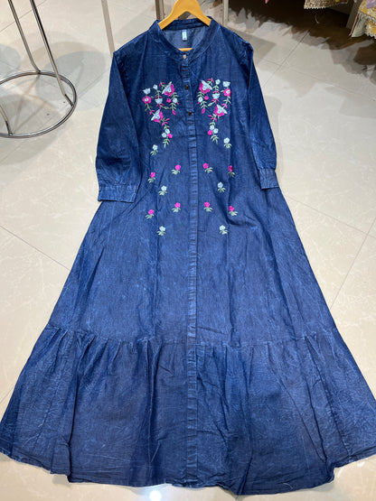 Code 1187 IMPORTED korean denim embroidered gowns