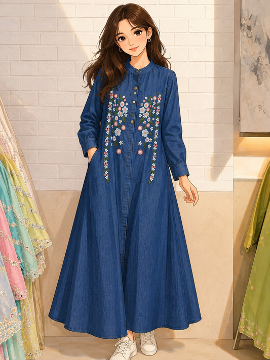 Code - 1181 Imported denim embroidered gowns