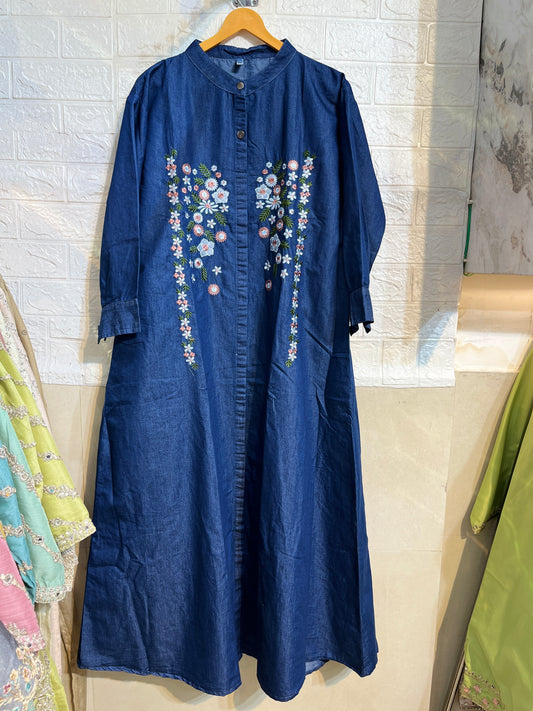 Code - 1181 Imported denim embroidered gowns
