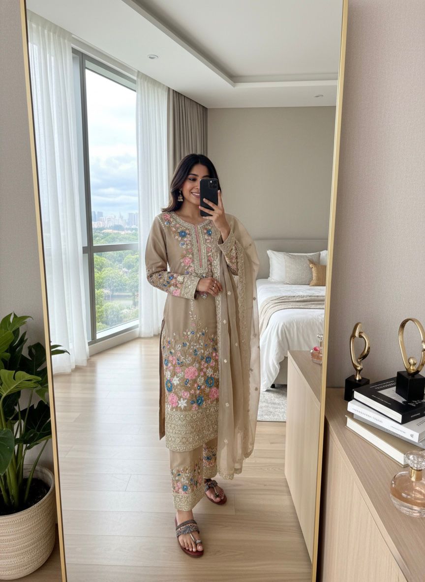 Code-1132 Pakistani long embroidered suit