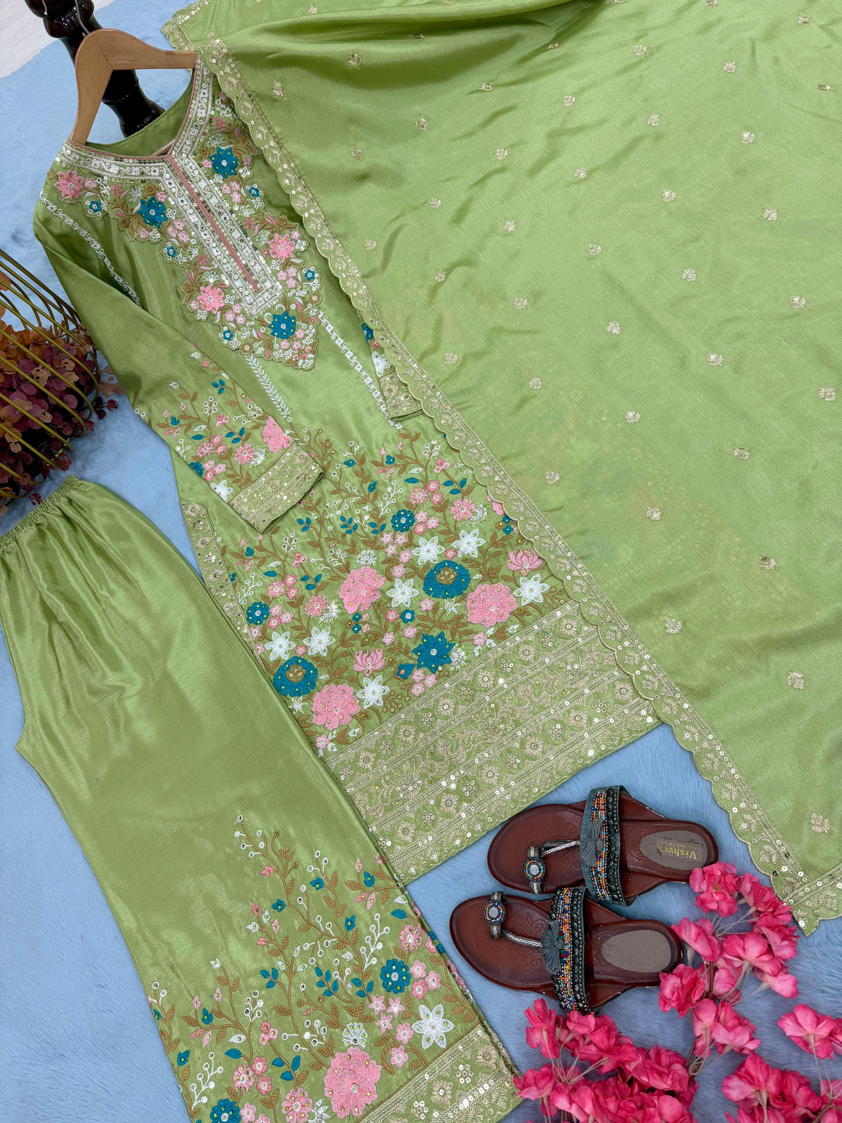 Code-1132 Pakistani long embroidered suit